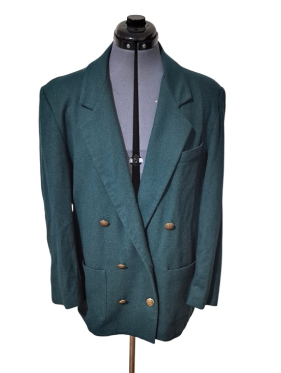 Vintage Jackets & Blazers - Vintage Fiumicello Women Doublebreasted Wool Green Blazer Quiet Luxury Size 14